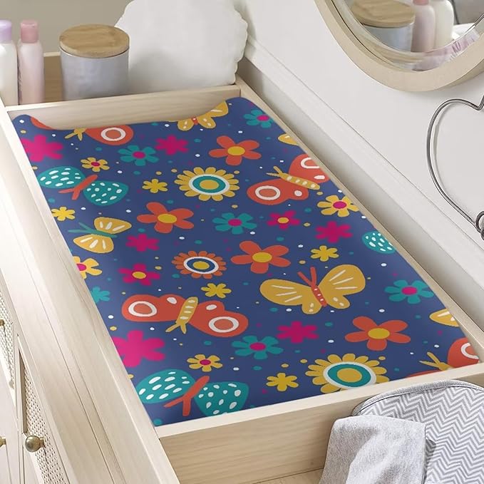 Microfiber Diaper Changing Table Sheets for Infants and Toddles Hippie Floral Butterflies Baby Changing Pad Cover Soft Breathable