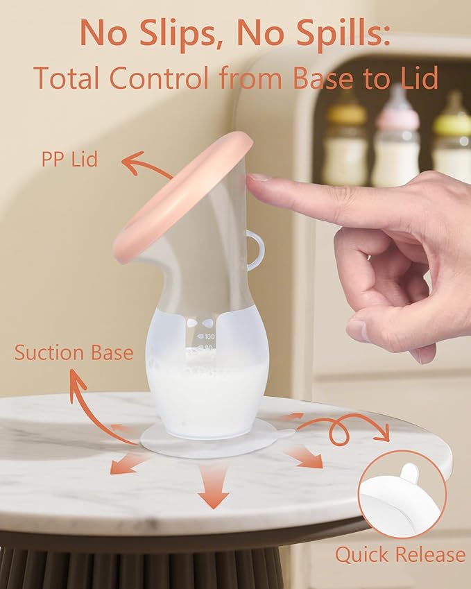 HORIGEN Manual Breast Pump for Breastmilk, 4 Ounce BPA-Free & Food Grade, Portable Leak-Proof Lid & Suction Base Silicone Wearable Hand Pump Collectors for Expressing Milk, Home, Work, Travel