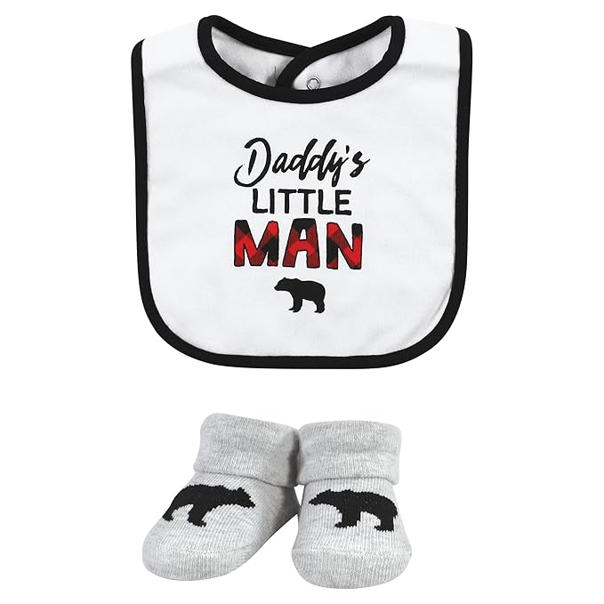 Hudson Baby Unisex Baby Cotton Bib and Sock Set, Buffalo Plaid Family, One Size