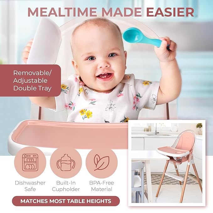 Classic Non-Reclinable 6 in 1 Baby High Chair for Babies and Toddlers, Modern Safe & Compact wooden Highchair, Easy to Clean, Removable Tray, Easy to Assemble