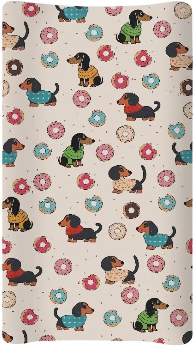 Changing Pad Covers for Boys Girls, Cartoon Dachshund Diaper Changing Table Pad Cover Soft Breathable Changing Mat Cover for 32''x16" Cute Birthday Gifts for Baby