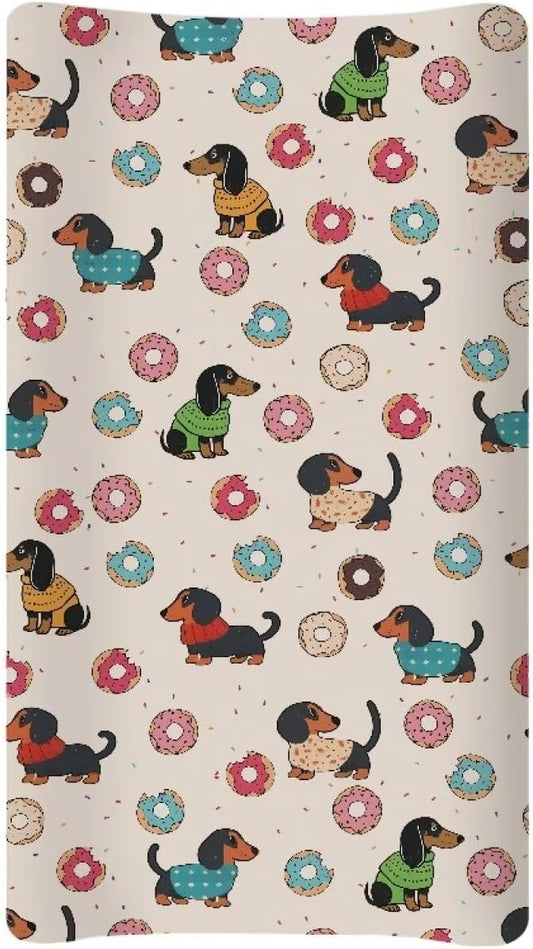 Changing Pad Covers for Boys Girls, Cartoon Dachshund Diaper Changing Table Pad Cover Soft Breathable Changing Mat Cover for 32''x16" Cute Birthday Gifts for Baby