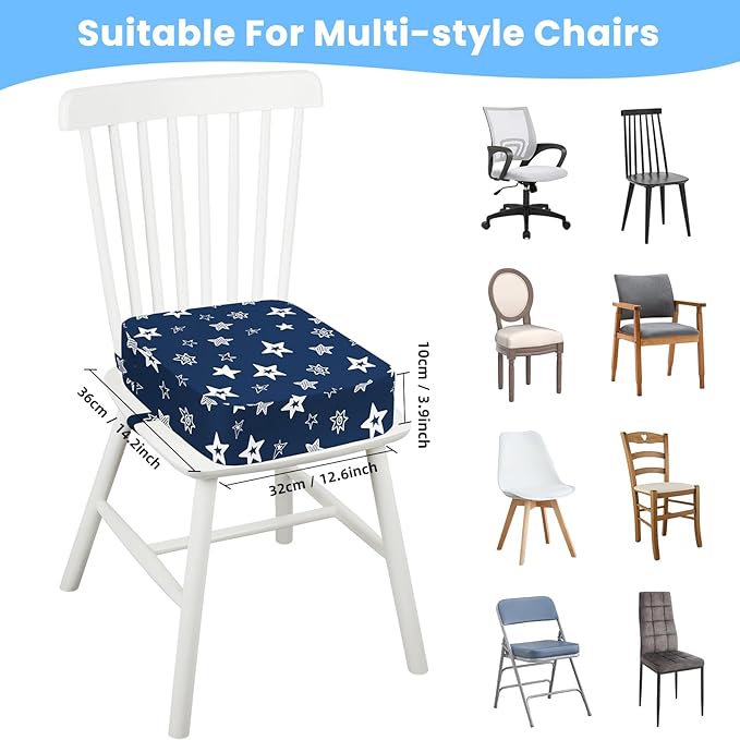 Toddler Booster Seat for Dining Table Kitchen Chair, Kids Booster Seat with Non-Slip Bottom and Adjustable Straps, 4" Detachable Washable Portable Travel Increasing Cushion (Stars)