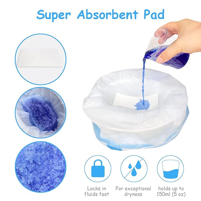 Disposable Potty Chair Liners with Drawstring for Universal Potty Training Toilet Seat, Toddler Portable Outdoors Travel Toilet Liners with Super Absorbent Pad - 30 Pack