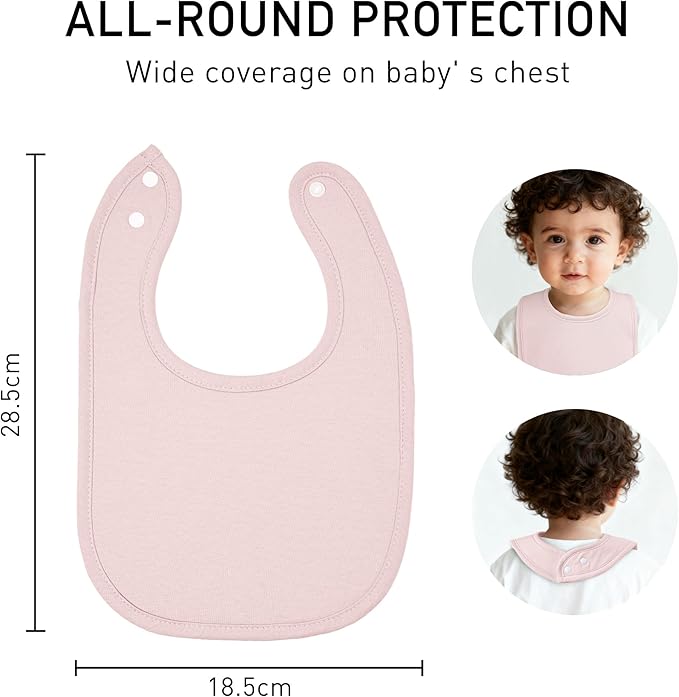 10 Pack Cotton Snap Bibs for Baby Boy Girl, Super Soft Drool Bibs for Teething and Feeding