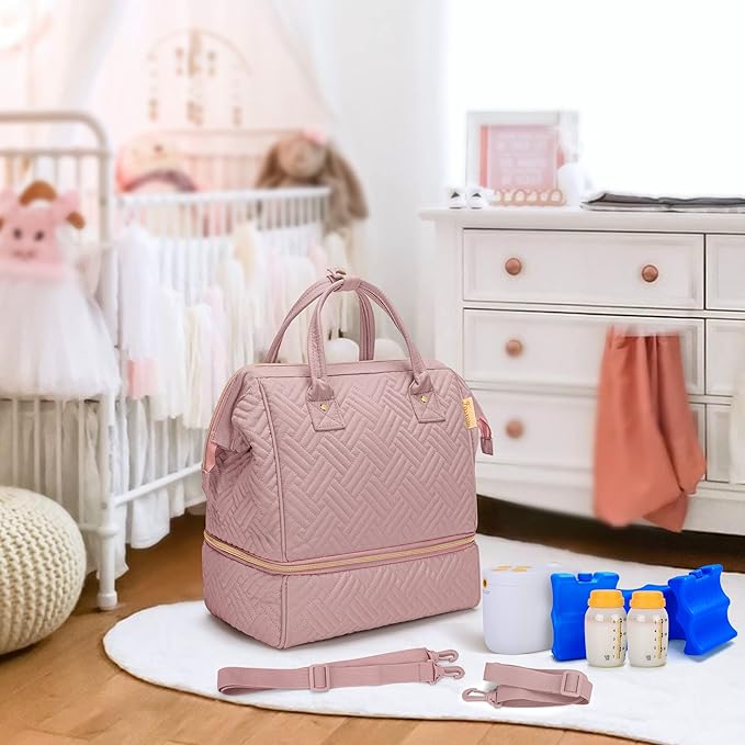 Fasrom Small Breast Pump Bag Backpack with Cooler Compatible with Momcozy and Medela Pumps, Pumping Tote with Waterproof Mat, Pink