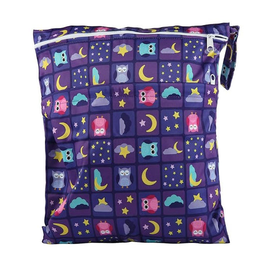 Wet Dry Bag Baby Cloth Diaper Nappy Insert Bag Reusable Washable (Moon Star Owls)