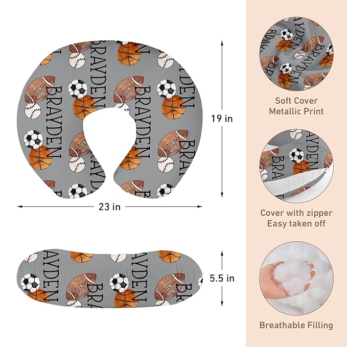 Dyoart Baby Nursing Pillow Cover, Custom Breastfeeding Bottle Pillow Slipcover, Personalized Gift for Infant Boys Girls,Ball, Ultra Comfortable Soft (one Size)