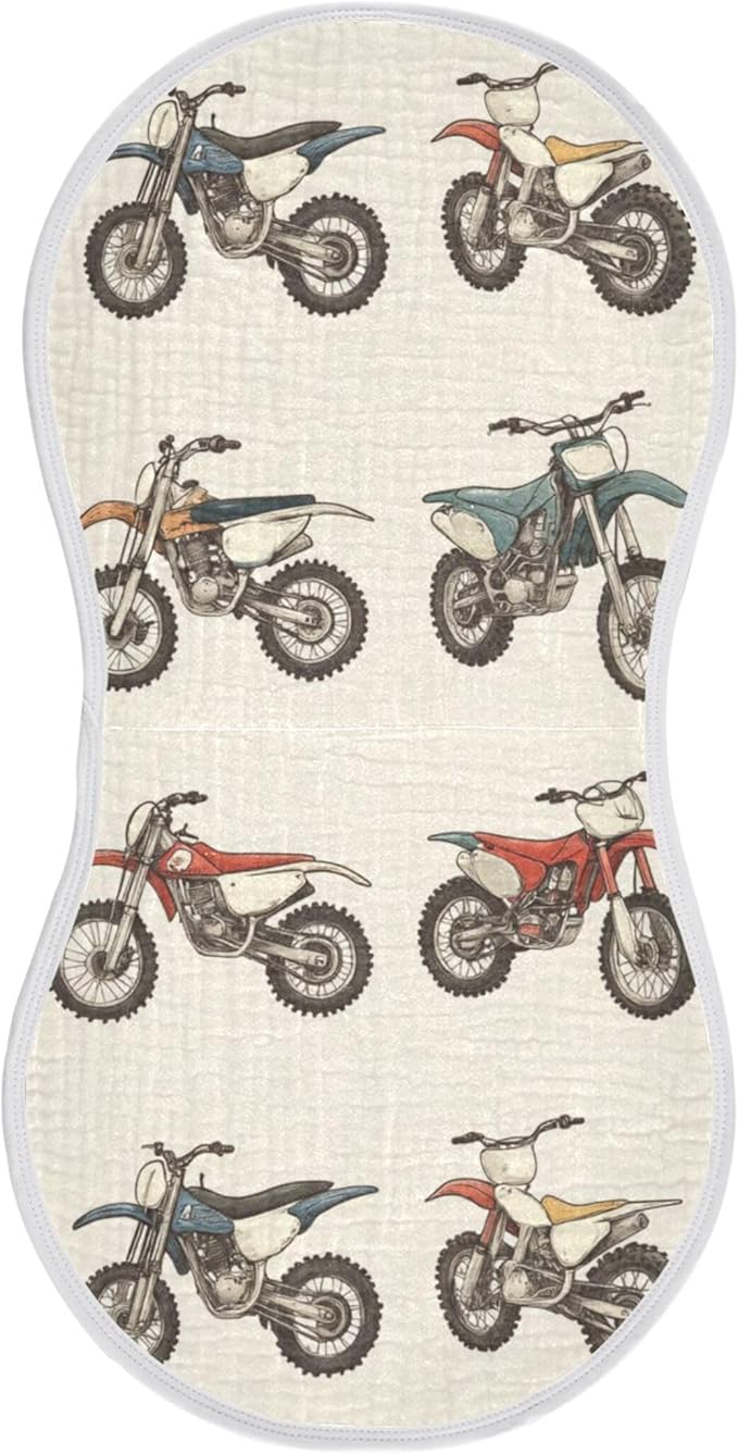 Vintage Dirt Bikes Burp Cloths Baby Boys Girls Absorbent Soft Cotton Burping Cloths Rags, 1 Pack