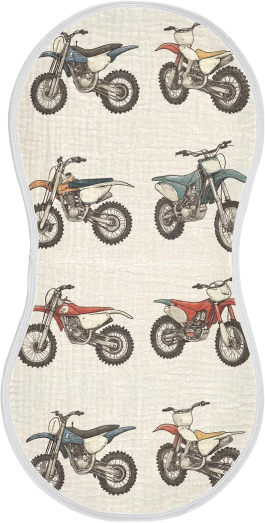 Vintage Dirt Bikes Burp Cloths Baby Boys Girls Absorbent Soft Cotton Burping Cloths Rags, 1 Pack