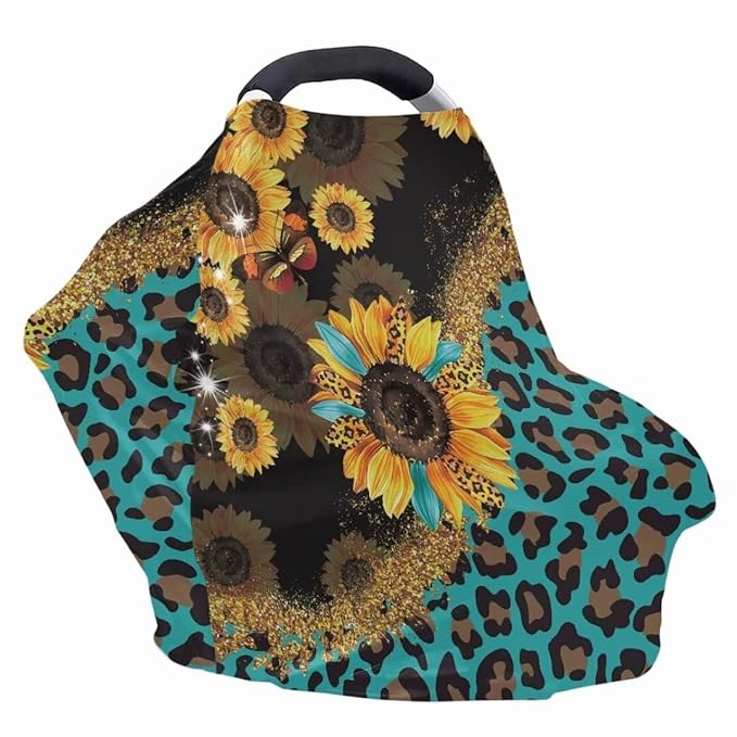 Coldinair Leopard Print Multifunctional Nursing Cover Multi Use Cover for Baby Car Seat Canopy Sunflower Shopping Cart Cover,Stroller Cover