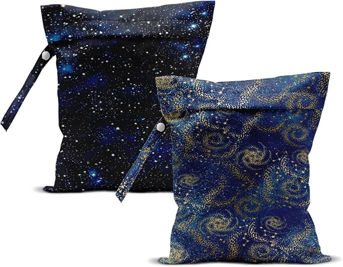 ZHAMEN 2Pcs Wet Bag, Wet Dry Bag Reusable with Zipper, Travel, Beach, Pool, Diapers, Dirty Yoga Gym Clothes, Makeup Bag, Waterproof Wetdry Packing, Blue Night Sky Decore (12x10 Inch)