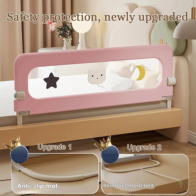 Bed Rail for Toddlers, Foldable Baby Bed Rail Guard, Adjustable, Safety, Convenient, Guard Rails with Twin, Full, Queen& King Size (Gray Cartoon, 71inch)