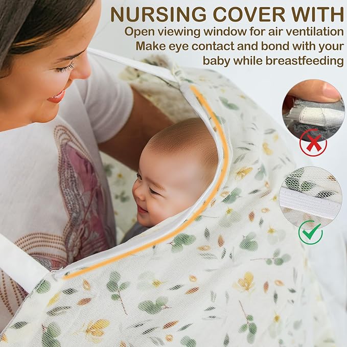 Muslin Nursing Cover for Breastfeeding,Breathable Breastfeeding Cover, Privacy Breastfeeding Cover Nursing Apron, Lightweight & Ventilated Breastfeeding Cover,Multi-use Stroller Cover