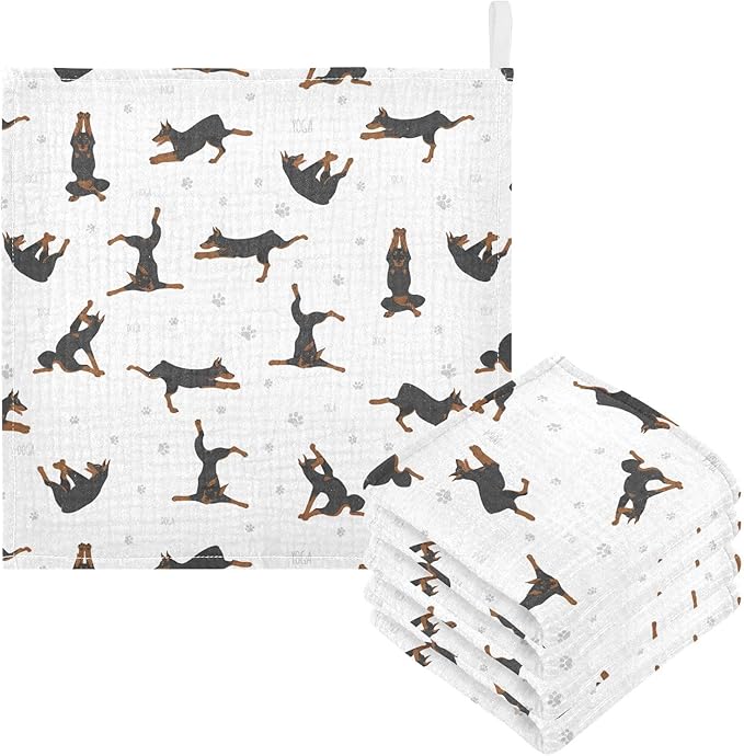 vvfelixl Baby Cotton Washcloths Exercises Doberman Dog Infants Bath Towel for Unisex Puppy Face Towels for Newborn, Natural Baby Wipes Delicate Skin, 11.8 X 11.8 inch, one sizex5