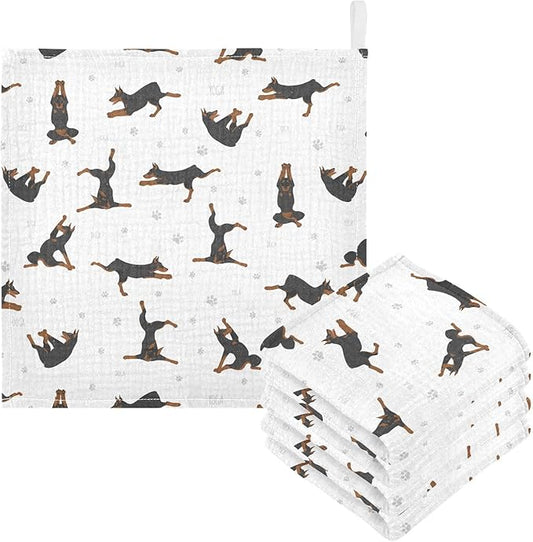 vvfelixl Baby Cotton Washcloths Exercises Doberman Dog Infants Bath Towel for Unisex Puppy Face Towels for Newborn, Natural Baby Wipes Delicate Skin, 11.8 X 11.8 inch, one sizex5