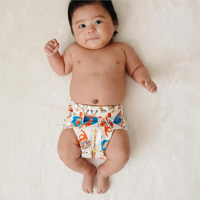 Esembly Cloth Diaper Cover - Reusable Swim Diaper, Waterproof, Breathable - Adjustable Outer Layer Over Absorbent Inner for Blowout Protection - Circus, Size 1 (7-17lbs)