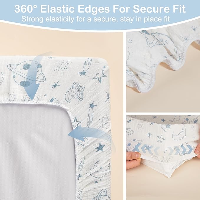 Basumee Muslin Changing Pad Cover Waterproof 2 Pack Baby Changing Table Covers for Boys and Girls Soft Breathable Nursery Diaper Change Table Cover Pad Fits 32"x16", Blue Planet