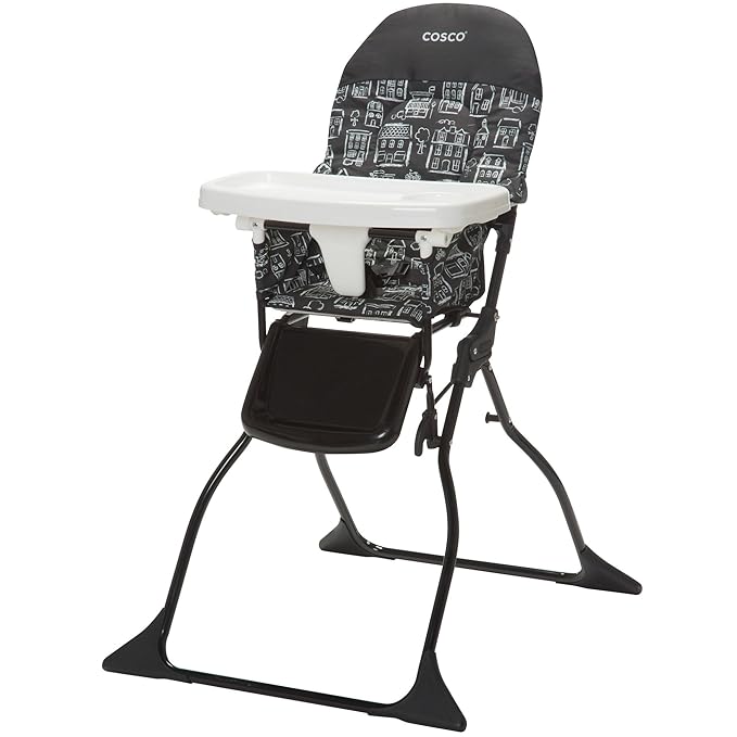 Cosco Simple Fold Full Size High Chair with Adjustable Tray, 28.5x23.5x38.7 Inch (Pack of 1) & Simple Fold Deluxe High Chair with 3-Position Tray, Monster Syd