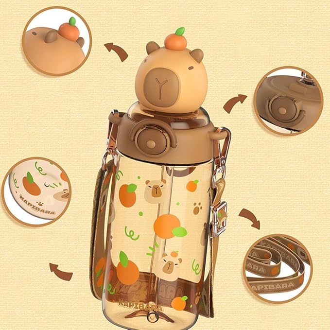 Kawaii Capybara Water Bottle Tritan Bottles Water Cup Kids Portable Kapibara Drinks Bottle for School/Cycling/Running