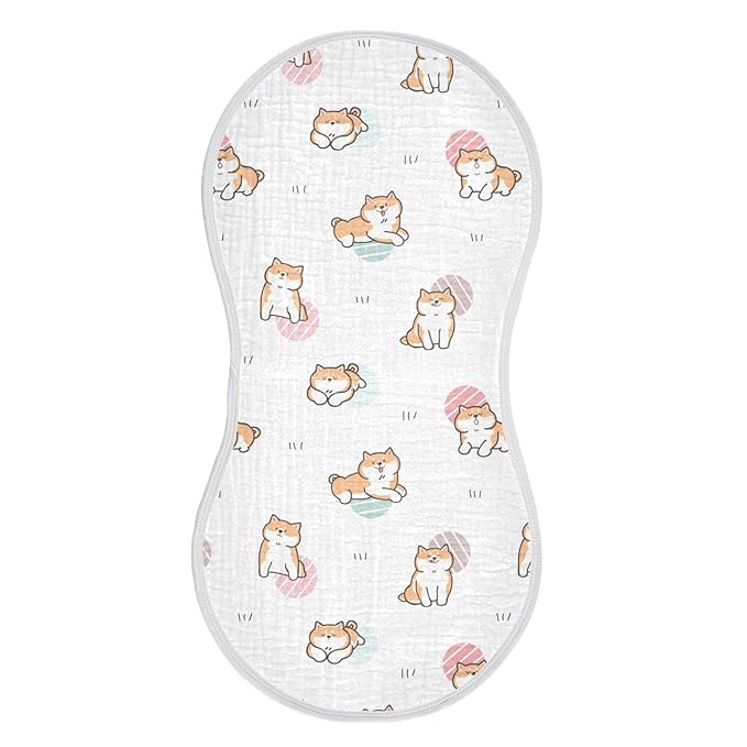 Kigai Cute Cartoon Shiba Inu Dog Muslin Baby Burp Cloths - Super Absorbent and Soft Burping Rags - Cotton Burp Clothes Set for Boys and Girls, 1 Pack