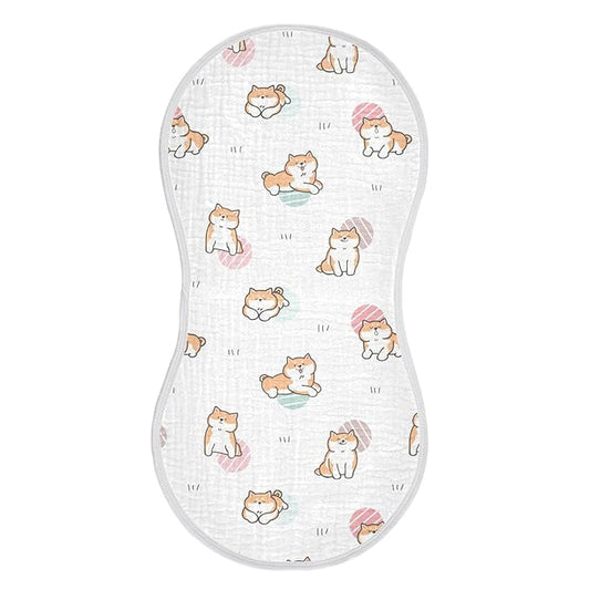 Kigai Cute Cartoon Shiba Inu Dog Muslin Baby Burp Cloths - Super Absorbent and Soft Burping Rags - Cotton Burp Clothes Set for Boys and Girls, 1 Pack