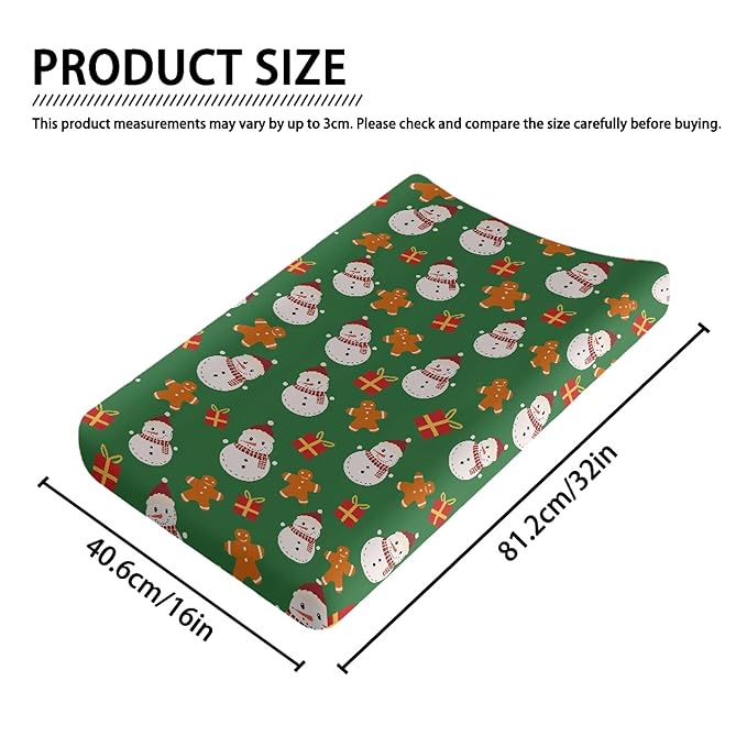 Snowman Changing Pad Covers Gingerbread Man Comfortable Changing Table Cover for Baby Boys Christmas Day Soft Breathable Changing Pad Sheets Cover for Baby Girls Green