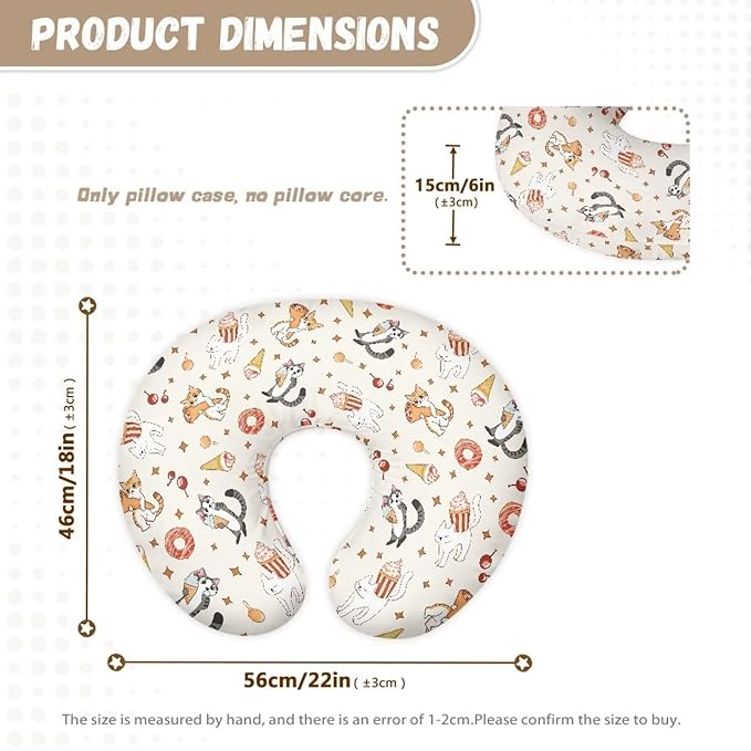 Cat and Ice Cream Breastfeeding Pillow Slipcover for Baby Ultra Soft Comfortable Newborn Nursing Pillow Case Stain Resistant and Scratch Resistant