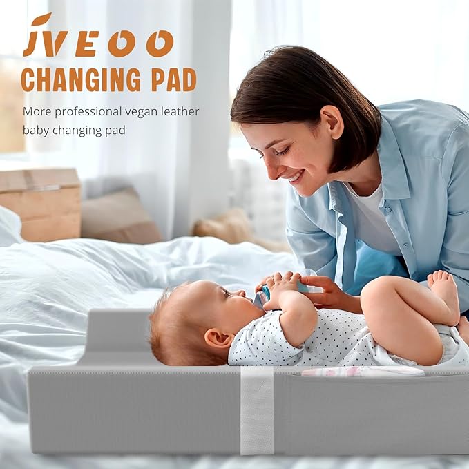 Vegan Leather Baby Changing Pad, Waterproof & Wipeable Soft Diaper Changing Mat 32" x 16.6" Comfortable Infant Changing Station for Dresser & Table