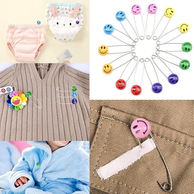 30 Pieces Safety Pins Diaper Pin 2.1 Inch Stainless Steel Nappy Pins Plastic Head Baby Safety Pins Colour Safe Locking Closures for Cloth Diapers (XL/Color)