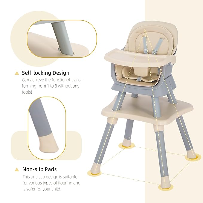 Baby High Chair, 8 in 1 Convertible Highchair, Booster Seat, Building Block/Activity Table, Stool, Feeding Chair with Dishwasher-Safe Tray, High Chairs for Babies and Toddlers (Coffee)
