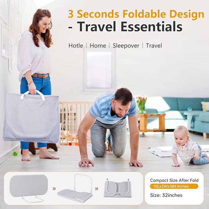 Toddler Bed Rails for Travel - Baby Guard Bed Rail Portable for Crib, Twin, Queen, Full, King Size Beds - Easy to Assemble, Safety Bed Side Rail for Toddlers and Kids