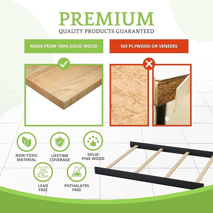 Full-Size Conversion Kit Bed Rails for Oxford, Soho, Ozlo & Avalon Baby Convertible Cribs - Solid Wood - Toddler and Adult Rail for Full-Size Bed - Nursery and Baby Furniture (Black Iron, Hook-On Kit)