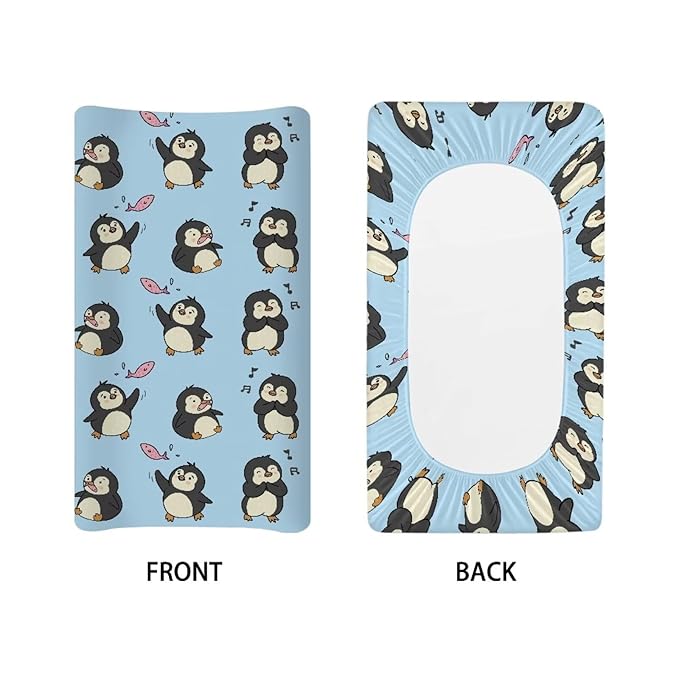 ZDCUSTOM Penguin Pattern Changing Pad Cover for Baby Girls Boys Changing Pad Cover for Baby Girls Boys Stretchy Changing Pad Covers Soft & Breathable