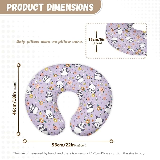 Cute Panda Flower Print Nursing Pillow Cover for Baby Girls Boys U Shaped Nursing Pillow Case Soft Nursing Covers for Breastfeeding Pillows Fits On Standard Infant Nursing Pillows