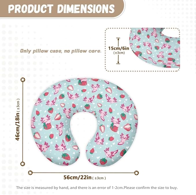 Strawberry Axolotl Nursing Pillow Cover Cozy Nursing Slipcover Soft Breastfeeding Pillow Slipcover Nursing Pillow Case Skin-Friendly U-Shaped Hidden Zipper Design