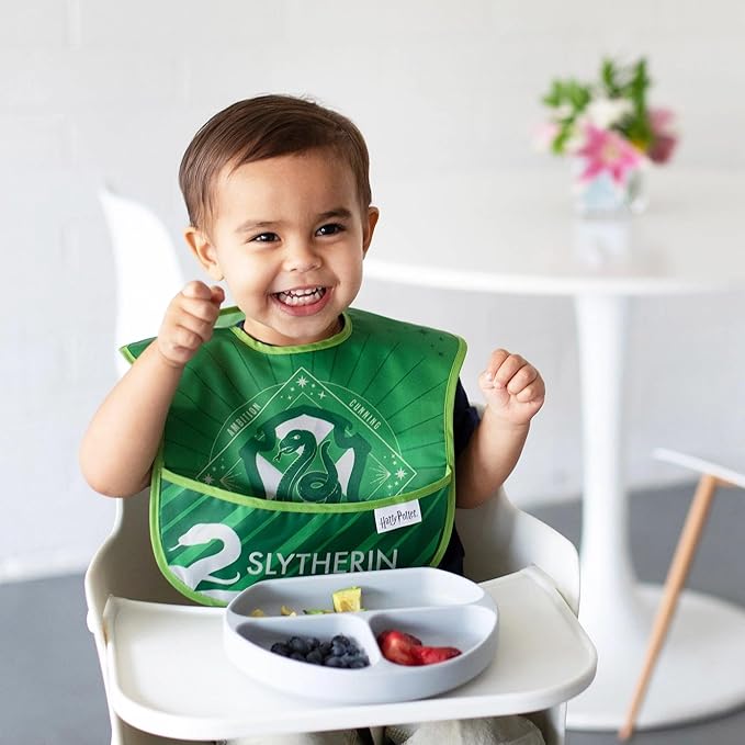 Bumkins Bibs for Girl or Boy, SuperBib Baby and Toddler for 6-24 Months, Essential Must Have for Eating, Feeding, Baby Led Weaning, Mess Saving Waterproof Soft Fabric, 3-pk Harry Potter Slytherin