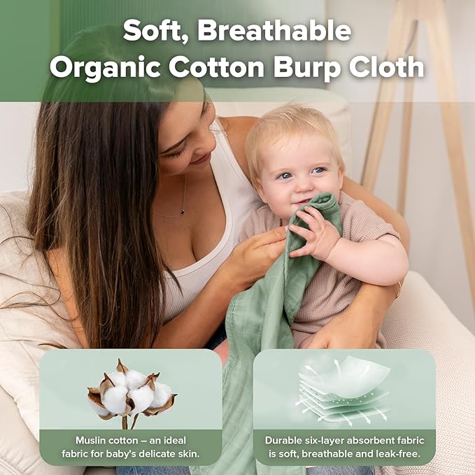 haakaa Muslin Burp Cloths for Baby, 100% Organic Cotton, Large 22.8''x11.4'', 2pcs