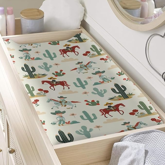 Western Cowboy Cactus Changing Pad Cover for Baby Infant Newborn Comfy Diaper Changing Pad Covers Soft Breathable Baby Nursery Change Table Mat Sheets Protector