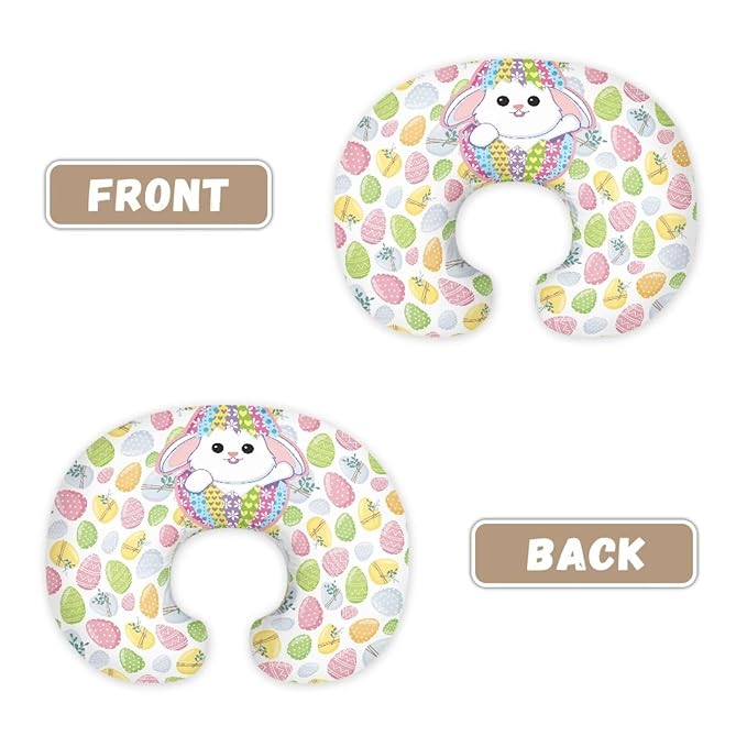 Colorful Rabbit Egg Nursing Pillow Support Cover with Hidden Zipper Washable Breastfeeding and Bottle Feeding Nursing Pillowcase for Nursery Room Car Easter Decor