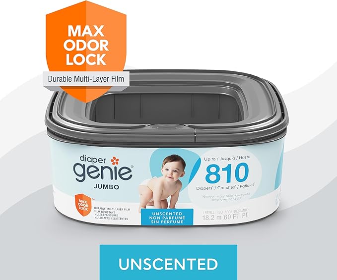 The Diaper Genie Jumbo Square Refill, with Continuous Film, can Hold up to 810 Newborn-Sized Diapers per Refill. (Pack of 2)