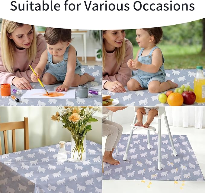 Splat Mat for Under High Chair/Arts/Crafts, Washable Baby Spill Mat Waterproof Non-Slip Floor Splash Mat, Portable Play Mat and Table Cloth (Bear, 43"x 43")