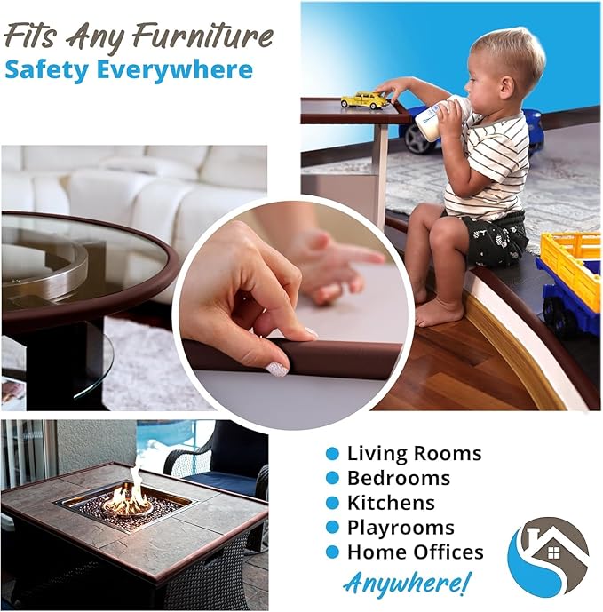 Furniture Edge Guards | 16ft Protective Protective Foam Cushion | Baby Child Proofing Set NonToxic for Table, Fireplace, Countertop | Brown