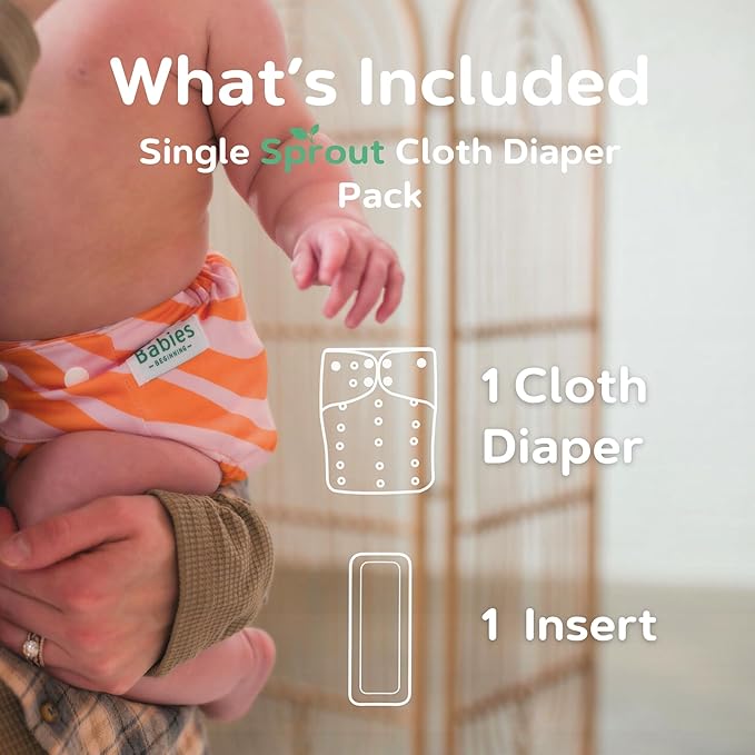 Sprout Pocket Cloth Diaper – Adjustable & Reusable Cloth Diaper with 1 Insert – Soft, Washable, Leakproof (LoveBuddies)