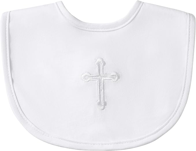 Baptism Bib for Baby Boy and Girls - Soft Cotton Adjustable Christening Outfits Embroidered Cross Bib