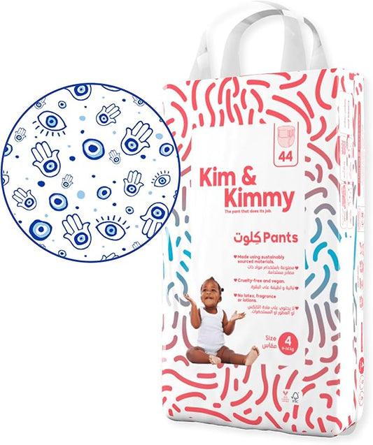 Kim & Kimmy Eco Diaper Pants, Size 4, 20-31 lbs, 44 Pants - 12 Hour Leak Protection, No Rashes, Hypoallergenic, Ultra-Soft & Highly Absorbent - Cruelty Free & Vegan - Good Vibes