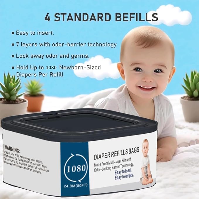 3Pack Jumbo Square Refills Disposal Bags Refill Compatible with Diaper Genie Compact, Classic and Select Pails, with Continuous Film,HoldUp to 1080 Newborn-Sized Diapers Per Refill