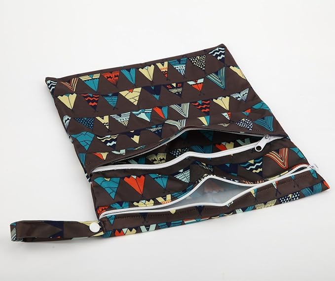 Medium Wet Dry Bag Baby Cloth Diaper Nappy Insert Bag Reusable Washable With Two Zippered Pockets (Teepee)
