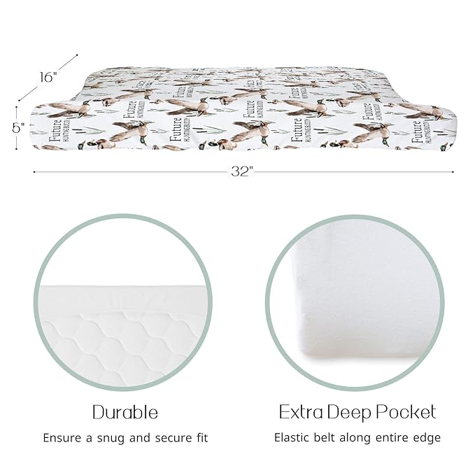 HawSkgFub Future Duck Hunting Buddy Changing Pad Cover for Baby Boy, Wild Mallard Hunter Diaper Change Table Covers, Soft Stretchy Breathable Safe Snug Fitted Changing Mat Sheets Fit 32"/34" x 16"