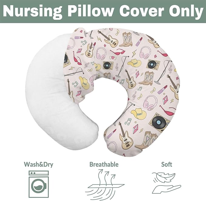 Pink Western Cowgirl Disco Nursing Pillow Covers for Girl Retro Cowgirls Music Star Era Nursery Slipcovers for Breastfeeding Pillows Wild West Desert Soft Stretchy Removable Cover for Newborn Infant
